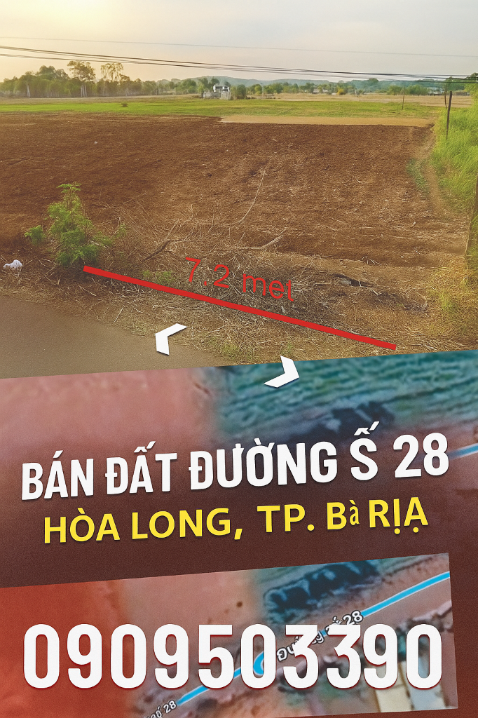 Bán đất 298m2 đường số 28, xã Hoà Long, Bà Rịa - Vũng Tàu, pháp lý rõ ràng.